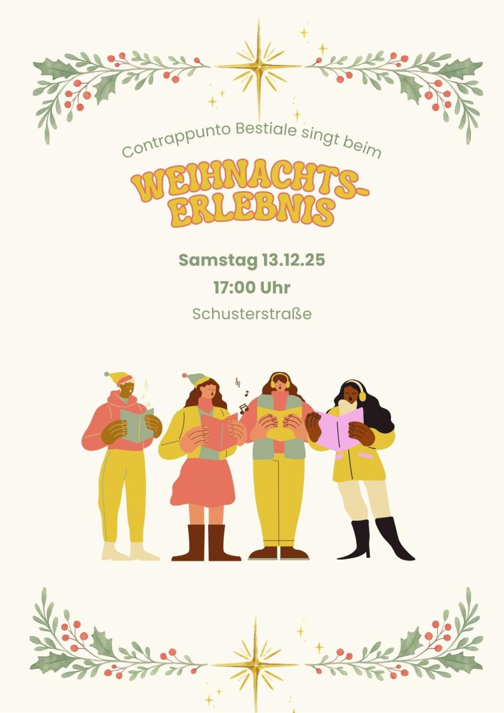 Ankündigung: Auftritt beim „Weihnachtserlebnis Schusterstraße“ am 13.12.2025, 17&nbsp;Uhr